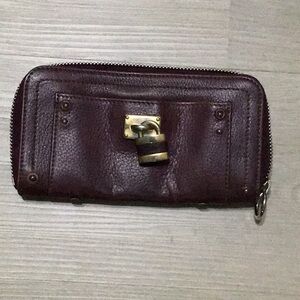 Chloe Paddington Brown Leather Zip Wallet with Gold Padlock Accent